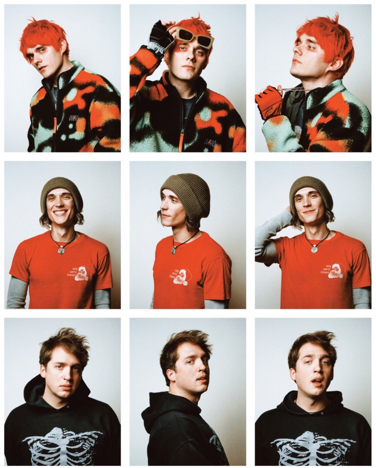 Three portraits of all 3 members of waterparks in a grid