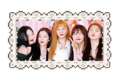 Red Velvet posing together happily. Stamp border by Gasara on deviantart