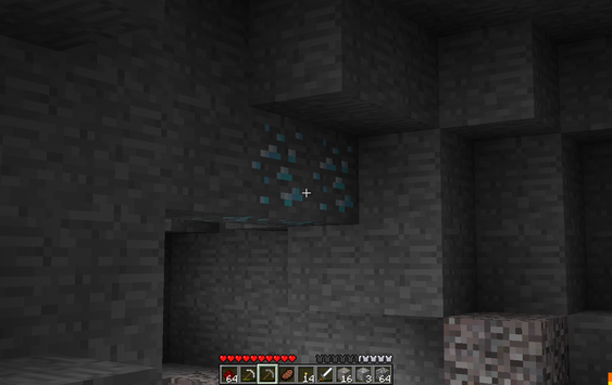 two diamond ores in a cave